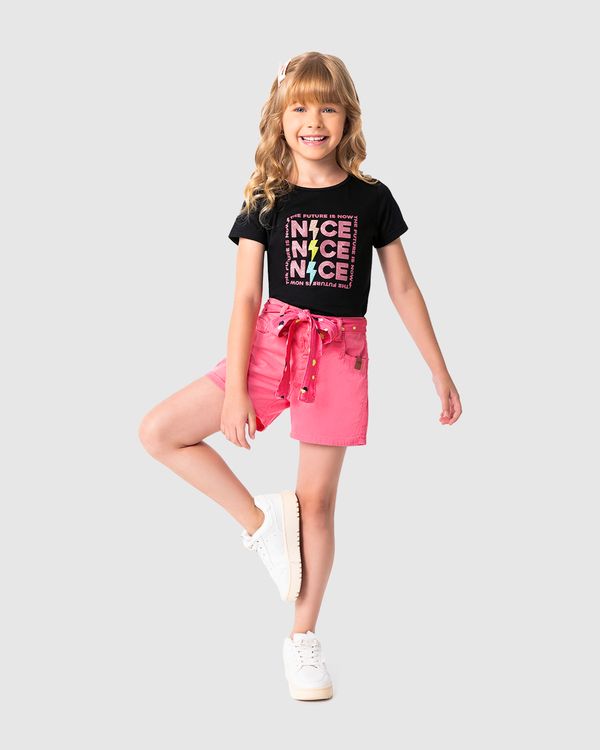 Shorts Infantil Menina Com Faixa Estampada Em Sarja Malwee Kids Rosa - 8