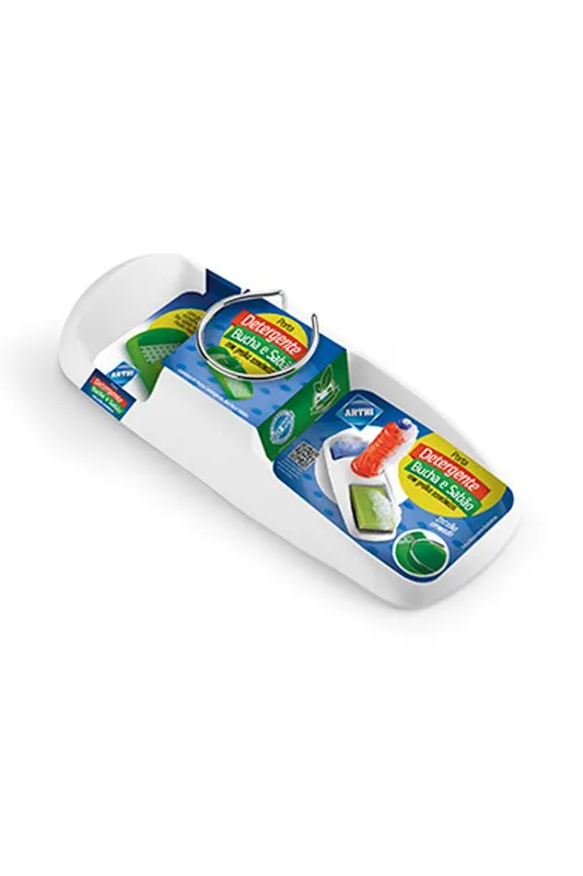 Porta Detergente, Bucha e Sabão com Grelha Arthi em Plástico Branco