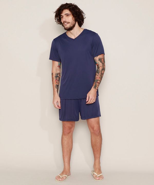 Pijama Masculino D'Noite Manga Curta Azul Marinho M