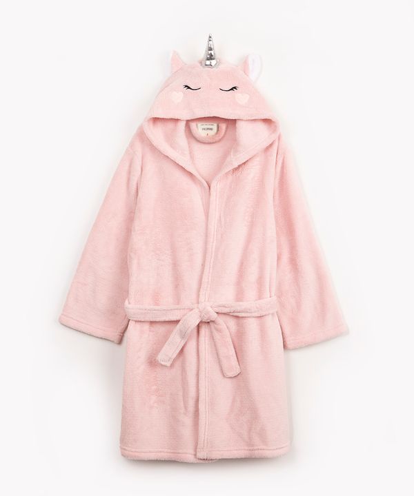 roupão infantil pelúcia unicórnio rosa claro M