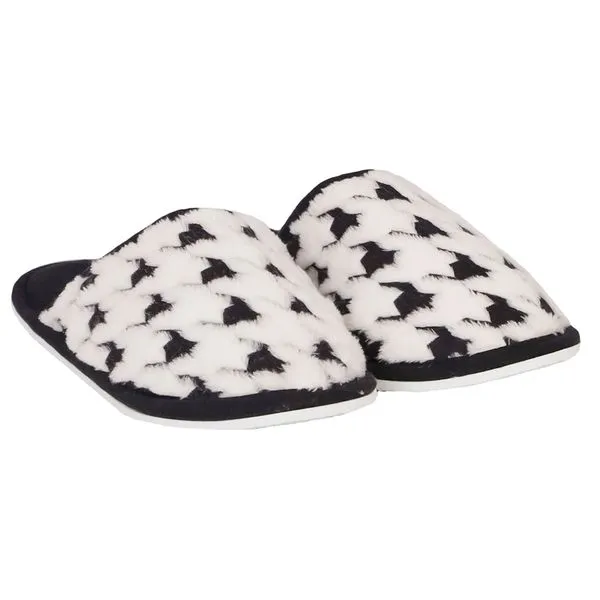 Pantufa Feminina 100% Poliéster Solado de EVA Estampa Geométrica Preto Detalhe Branco Tamanho 35/40 SN0953 - Stuf