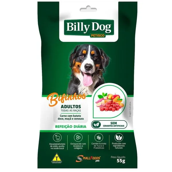 Petisco Bifinho Billy Dog Refeição Diária Carne Com Batata Doce 55g (MP) Pestico Bifinho Billy Dog Refeição Diária Carne Com Batata Doce 55g (MP)