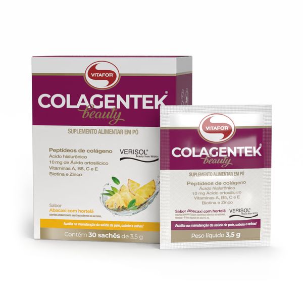 COLAGENTEK® BEAUTY Sabor Abacaxi c/ Hortelã 30 Sachês 3,5g Colagentek Beauty – 30 sachês 3,5 mg abacaxi c/ hortelã