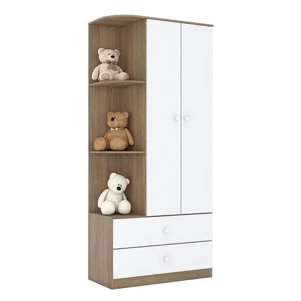 Guarda Roupa Infantil Solteiro Amarelinha 2 Portas 2 Gavetas MDP e MDF Rústico Branco Móveis Henn Guarda Roupa Infantil Solteiro Amarelinha 2 Portas 2 Gavetas Rústico Branco Móveis Henn