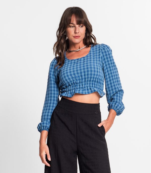 Blusa Manga Longa Feminina Xadrez Endless Azul M
