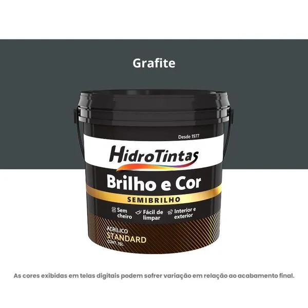 Tinta Acrílica Standard Semibrilho Hidrotintas 15L Brilho E Cor Grafite (MP)