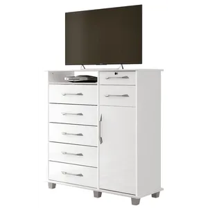 Cômoda em MDP e MDF, 7 Gavetas, 1 Porta - Fabrimóveis Pérola Branco