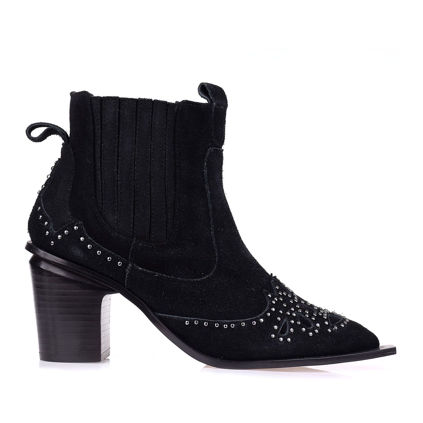 Bota Salto Médio New Suede Couro Preto