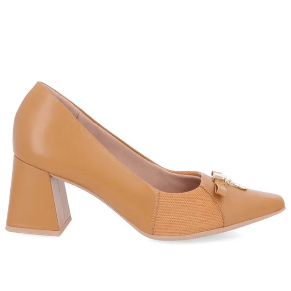 Scarpin Couro Marrom Salto Bloco Pingente 39