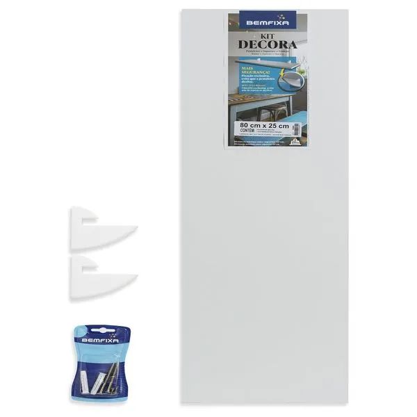Prateleira Suspensa Bemfixa 80x25cm com Suportes e Kit de Fixação Branca 9609
