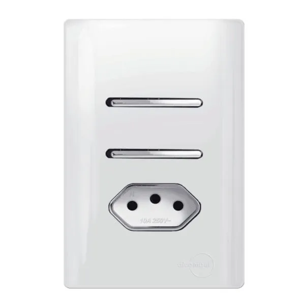 2 Interruptores Simples + Tomada Universal 2P+T 20A Cromado com Placa 4x2 - DC-120026 - NOVARA