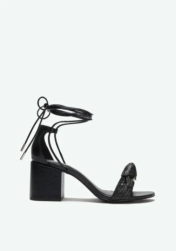 Sandália Bloco Laço Strass Preto 39