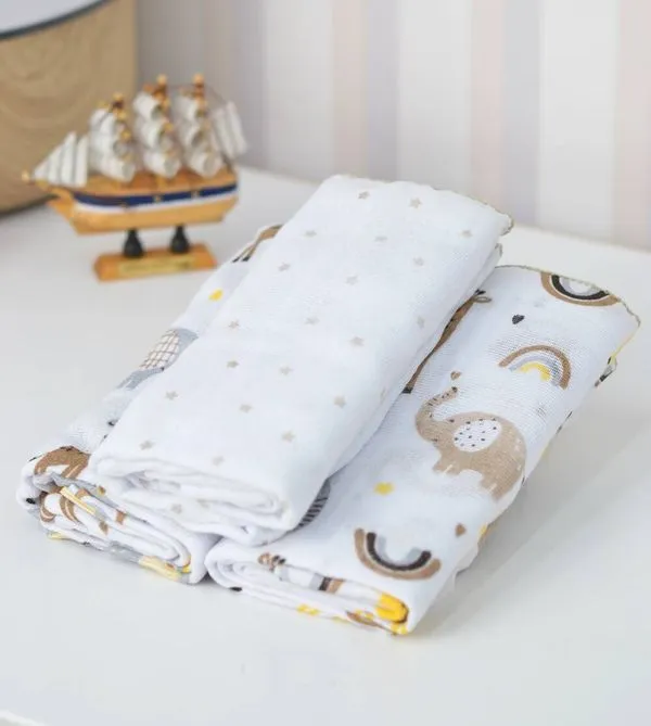 Kit Fralda Estampada com 3 unidades Girafa Creme