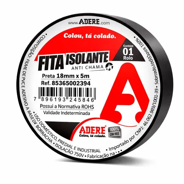 Fita Isolante AntFita Isolante Antichama Preta 18mm x 5m - Adereichama Preta 18mmx5mm Ref.85365002394 Adere