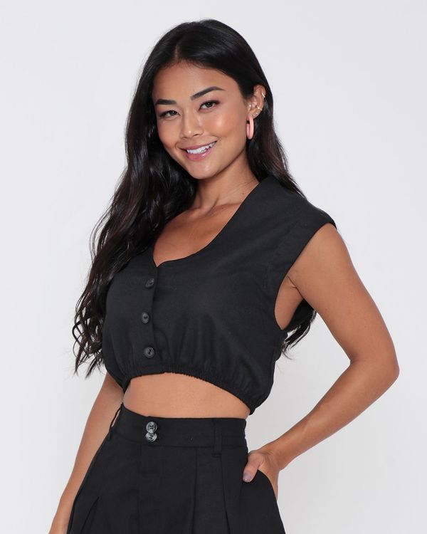 Blusa Cropped Linho Preta GG
