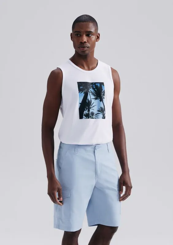Bermuda Básica Masculina Cargo Em Sarja - Azul 036