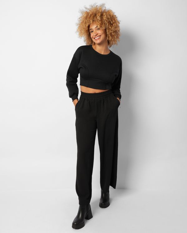 Calça Feminina Pantalona Com Bolsos Preta GG