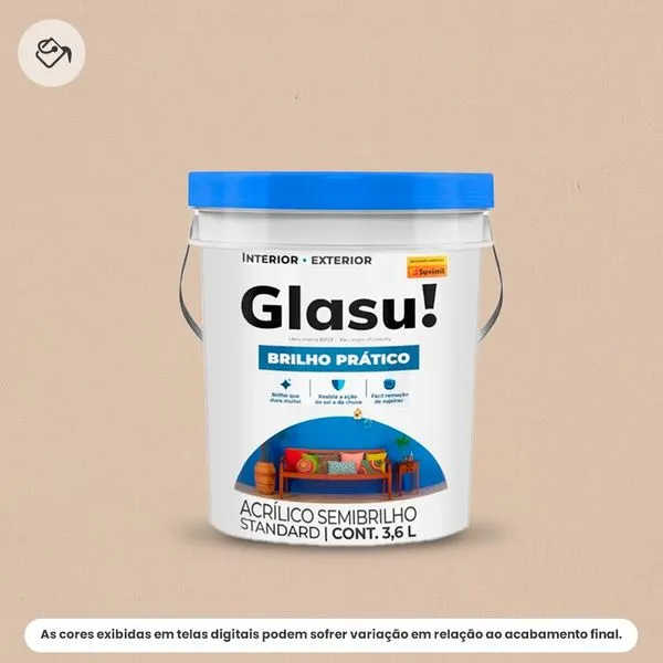 Tinta Acrílica Standard Semibrilho Glasu Suvinil Balde 3,6L Brilho Prático Areia (MP)