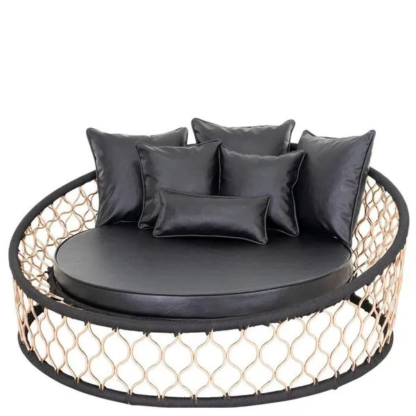 1 Chaise Com 6 Almofadas Em Alumínio Bronze E Corda Náutica