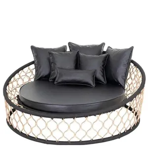 1 Chaise Com 6 Almofadas Em Alumínio Bronze E Corda Náutica