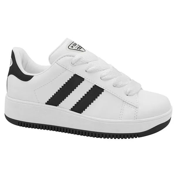 Tênis Feminino Casual Listras Quiz Branco e Preto - 36