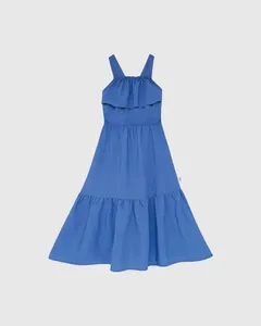 Vestido Infantil Longo Marias Decote Com Babado Em Viscose Malwee Kids Azul - 4