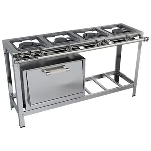 Fogão Industrial Stori Premium 4 Bocas 30x30 Em Linha Com Forno M12 Aço Inox 430 Metalmaq