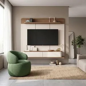 Conjunto Sala Painel Suspenso Concept com Poltrona Eloah 2 Prateleiras MDP MDF 180cm Verde Home Design Conjunto Sala Painel Suspenso Concept com Poltrona Eloah 2 Prateleiras MDP MDF 180cm Verde