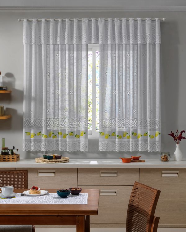 Cortina De Cozinha Valencia 200cmX120cm Estampa Limões Branca UN