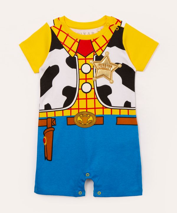 macacão infantil manga curta woody toy story amarelo 12-18