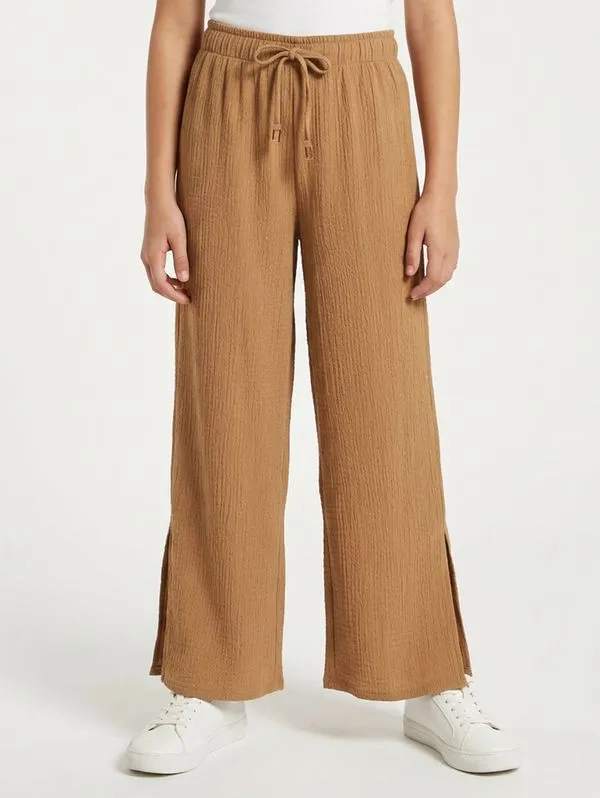 Calça Wide Leg Texturizada Juvenil Para Menina- BEGE 16