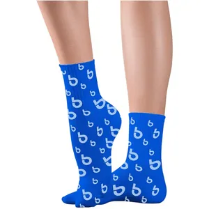 Meia Bemol M Cano Médio Azul Com Logo Branco