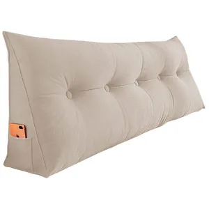 Almofada Para Cabeceira Encosto Apoio Lombar Spot 195cm Com Porta Celular Suede - Abmaza Cor Bege