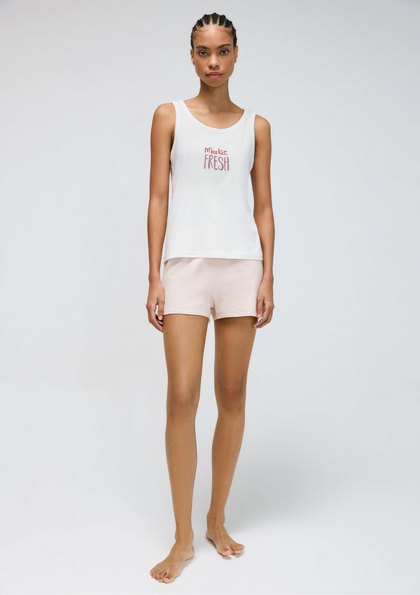 Pijama Curto Feminino Estampado - Off white G