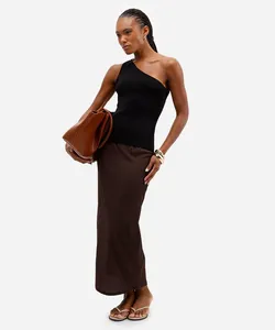 saia midi feminina texturizada marrom GG