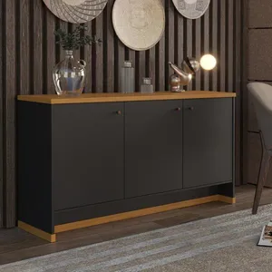 Buffet Aparador 3 Portas 136cm Com Tampo 25mm Verbena - Preto E