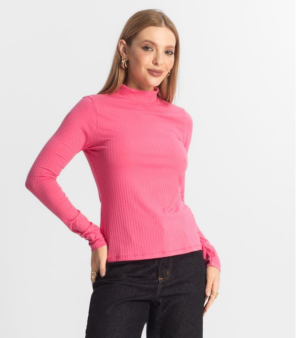 Blusa Manga Longa Feminina Canelada Select Rosa G