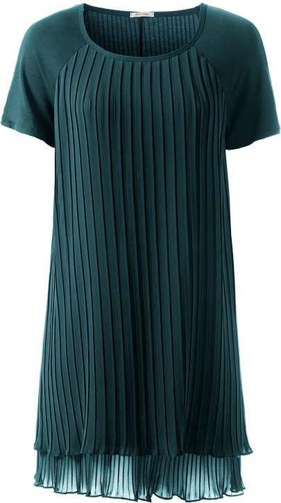 Vestido De Manga Curta Plissado - Verde M