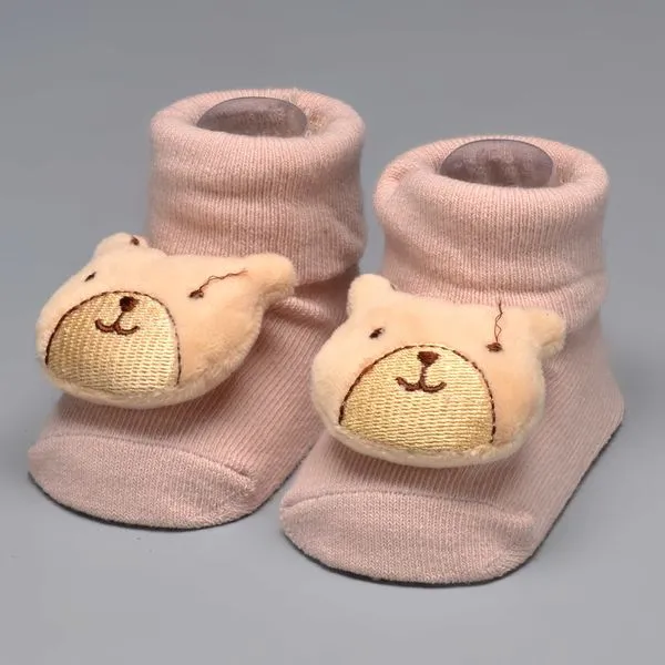 Pantufa Antiderrapante com Chocalho Urso Bege - C0143