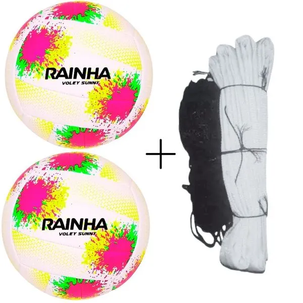 Kit de Vôlei Sunny com 2 Bolas e Rede Master Seda 5m Branco e Preto Rainha Kit de Vôlei Sunny com 2 Bolas e Rede 5m Branco e Preto Rainha