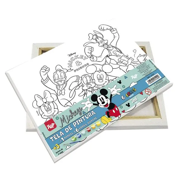 Tela Para Pintura Mickey Com Pincel + 6 Tintas Guache 4747 - Dac
