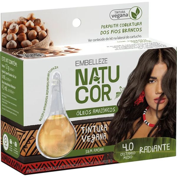Tinta de Cabelo Natucor Óleos Amazônicos Castanho Médio 4.0 NATUCOR Óleos Amazônicos 12 g