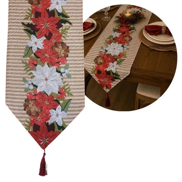 Caminho de Mesa Natalino Gobelin Luxo Bico de Papagaio 180x33CM Bege Yangzi Caminho de Mesa Natalino Gobelin Bico de Papagaio 180x33CM Bege Yangzi