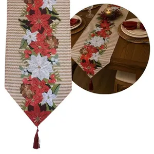 Caminho de Mesa Natalino Gobelin Luxo Bico de Papagaio 180x33CM Bege Yangzi Caminho de Mesa Natalino Gobelin Bico de Papagaio 180x33CM Bege Yangzi
