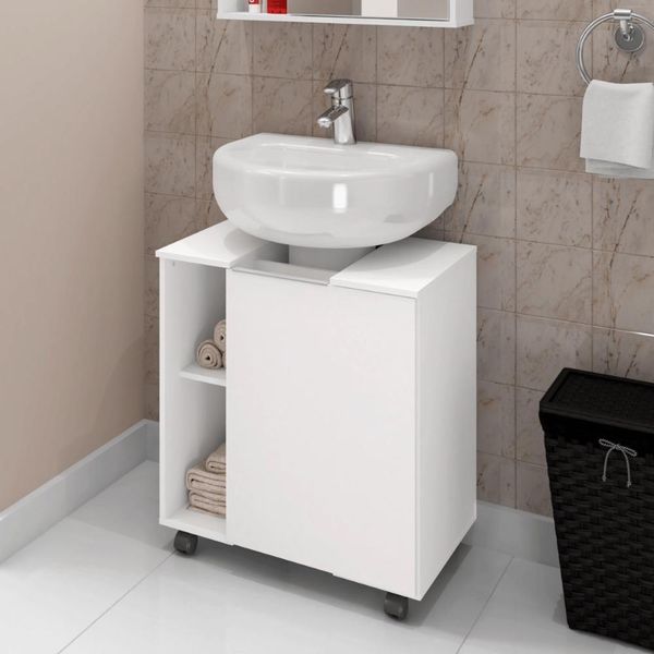 Gabinete Para Banheiro Pequin Com Porta E 6 Nichos Branco
