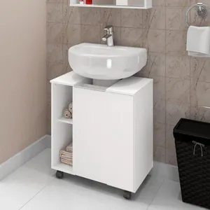 Gabinete Para Banheiro Pequin Com Porta E 6 Nichos Branco