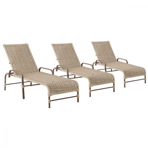 3 Espreguiçadeiras Reclinavel Catar Marrom Corda Nautica Rami
