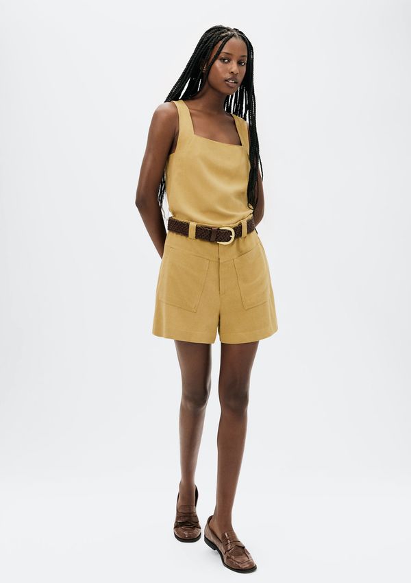 Shorts Feminino Cintura Média Em Viscolinho - Caqui 042