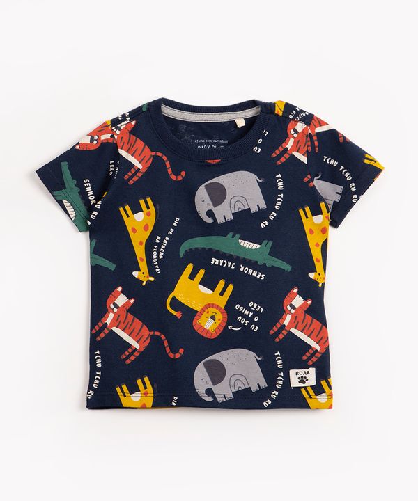 camiseta de malha infantil animais manga curta azul marinho 3