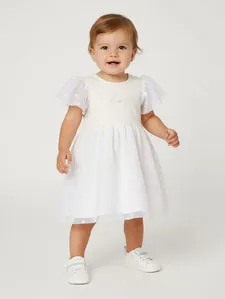 Vestido Cotton Com Tule Infantil Para Menina - NATURAL 2